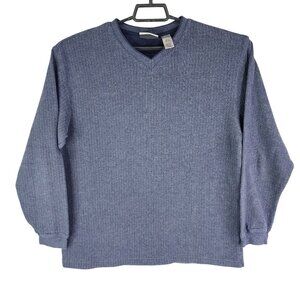 Mens Blue Farah Ribbed Sweater V Neck Long Sleeve Cotton Blend Size L